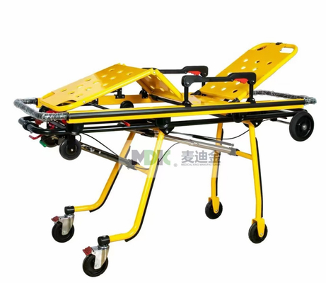 Un buon prezzo. Stretcher per l'ambulanza in lega di alluminio con struttura meccanica a gambe pieghevoli e regolazione dell'altezza in linea